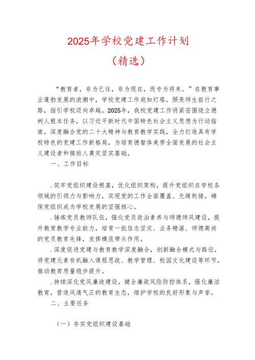 2025 年学校党建工作计划.docx