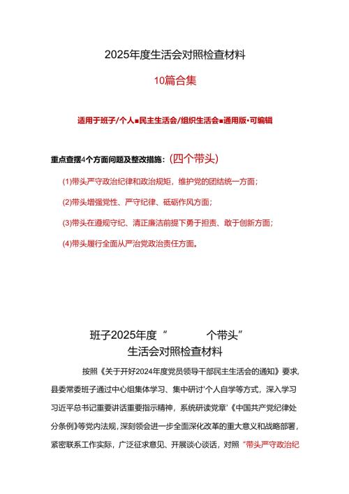 班子2025年民主生活会个人检查材料精选资料.docx