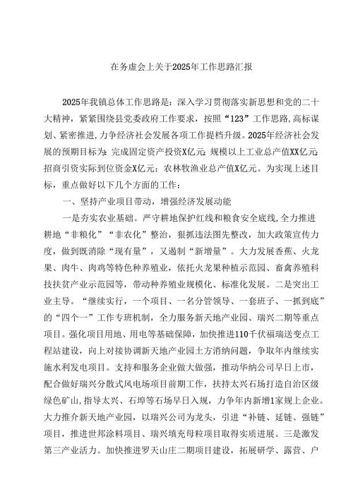 在务虚会上关于2025年工作思路汇报（共8篇）.docx