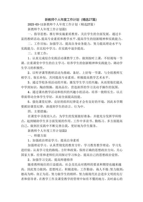 新教师个人年度工作计划（精选27篇）.docx