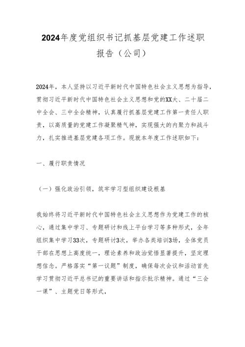 2024年度党组织书记抓基层党建工作述职报告（公司）.docx