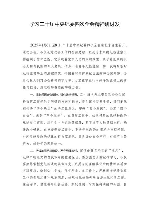 学习二十届纪委四次全会精神研讨发言.docx