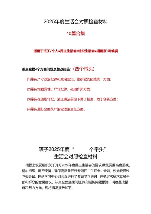 领导干部2025年“四个带头”组织生活会对照剖析材料精选资料合集.docx
