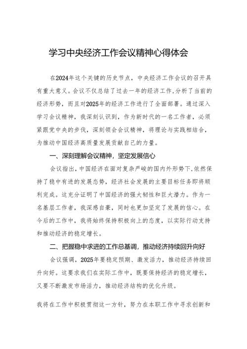 学习2024年中央经济工作会议精神心得感悟发言稿8篇.docx