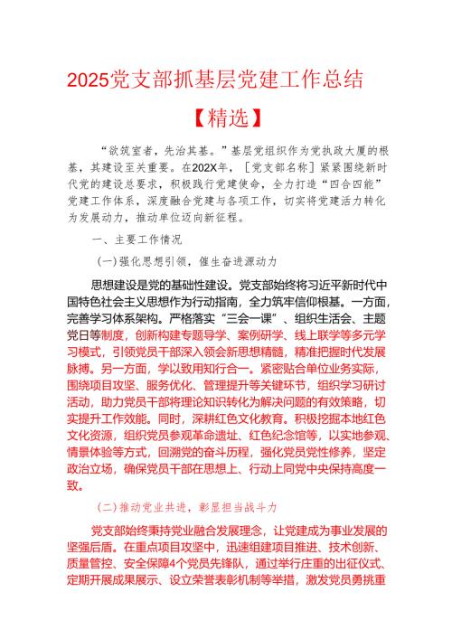 2025党支部抓基层党建工作总结【精选】.docx