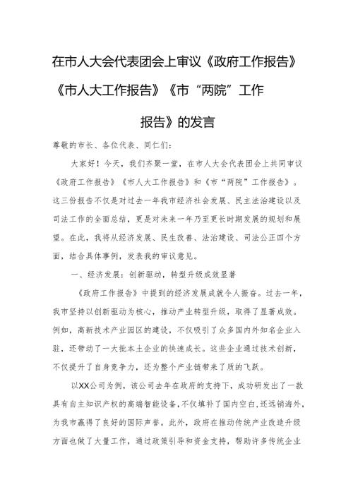 在市人大会代表团会上审议《政府工作报告》《市人大工作报告》《市“两院”工作报告》的发言17.docx