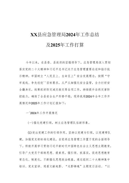 XX县应急管理局2024年工作总结及2025年工作打算.docx