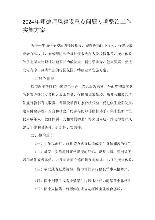 2024年师德师风建设重点问题专项整治工作实施方案.docx