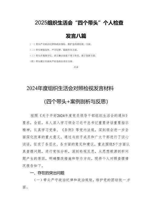 2025组织生活“四个带头”个人检查发言 八篇.docx