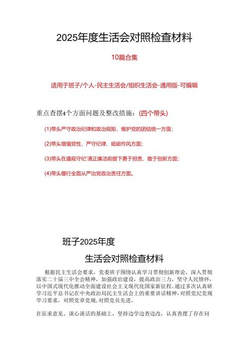 领导班子2025年“四个带头”民主生活会对照剖析材料.docx