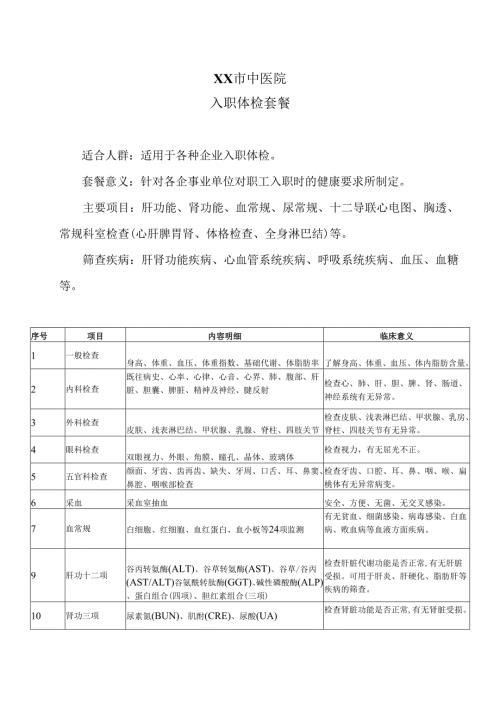 XX市中医院入职体检套餐（2024年）.docx