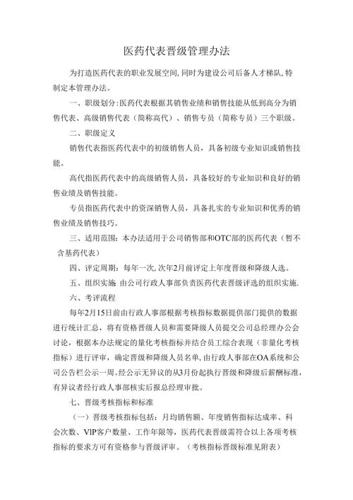 医药代表晋级管理办法【范本模板】.docx