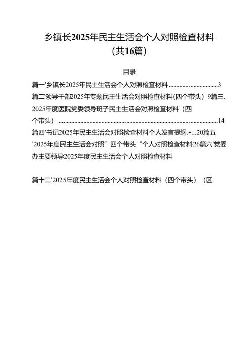 （16篇）乡镇长2025年民主生活会个人对照检查材料集合.docx