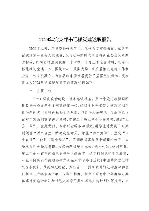 2024年党支部书记抓党建述职报告.docx