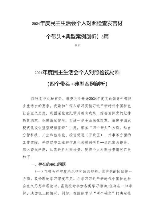 2024年度民主生活个人检查发言（四个带头+典型案例剖析）8篇.docx