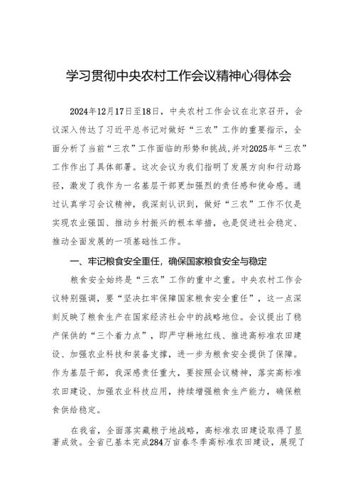 2024中央农村工作会议精神学习体会八篇.docx
