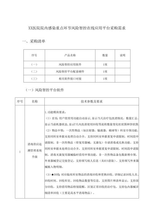 XX医院院内感染重点环节风险智控在线应用平台采购需求.docx