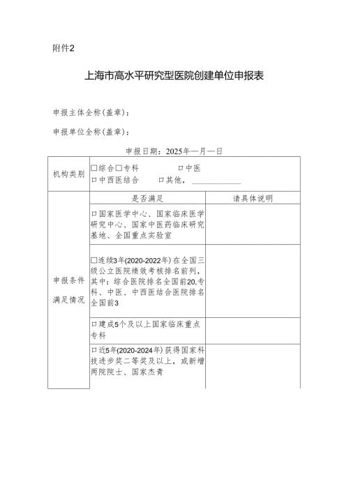 上海市高水平研究型医院创建单位申报表.docx
