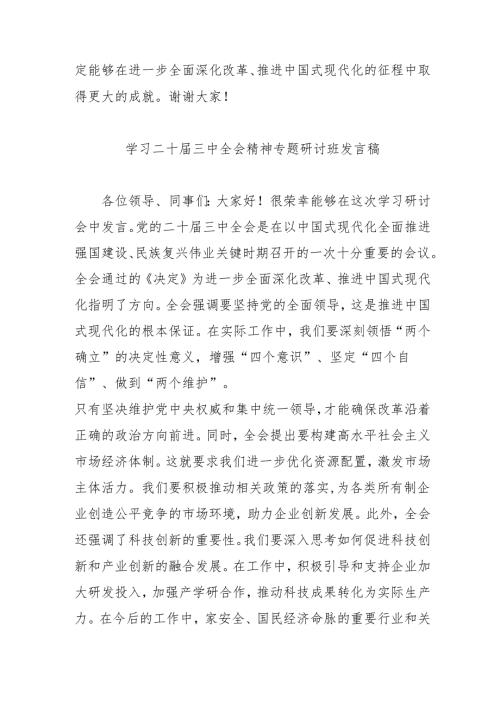 2024年开展学习二十届三中全会精神专题研讨班发言稿.docx