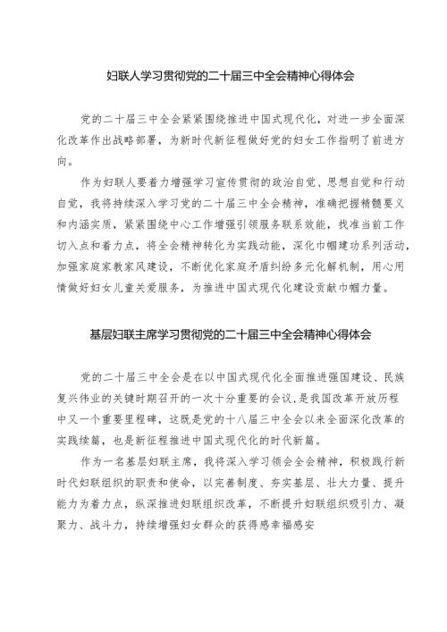 (三篇)妇联人学习贯彻党的二十届三中全会精神心得体会范文.docx