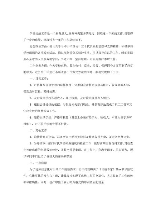 2024-2025年度学校出纳工作总结汇报范文.docx