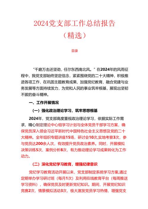 2024党支部工作总结报告（精选）.docx
