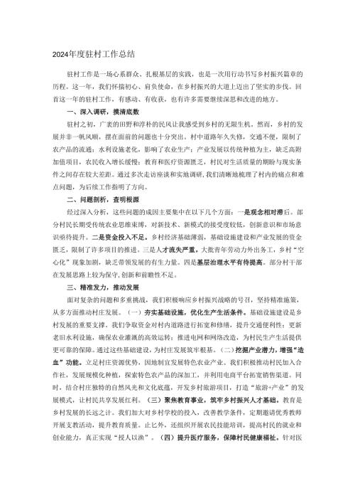 2024年度驻村工作总结.docx