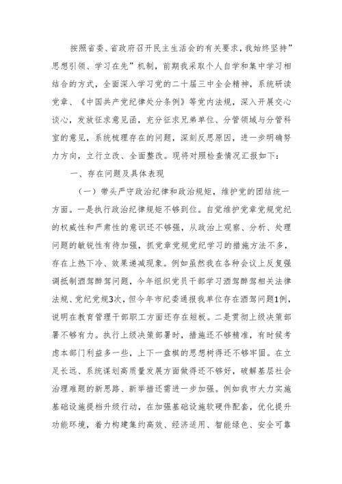 2024年度市政府办民主生活领导干部检查材料（四个带头）范文两篇.docx