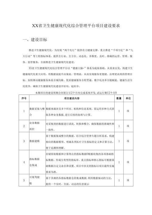 XX省卫生健康现代化综合管理平台项目建设要求.docx