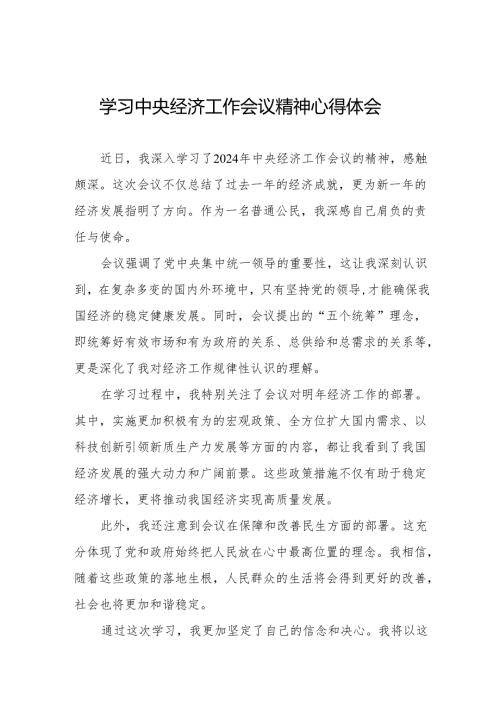 2024年中央经济工作会议精神学习体会发言稿4篇.docx