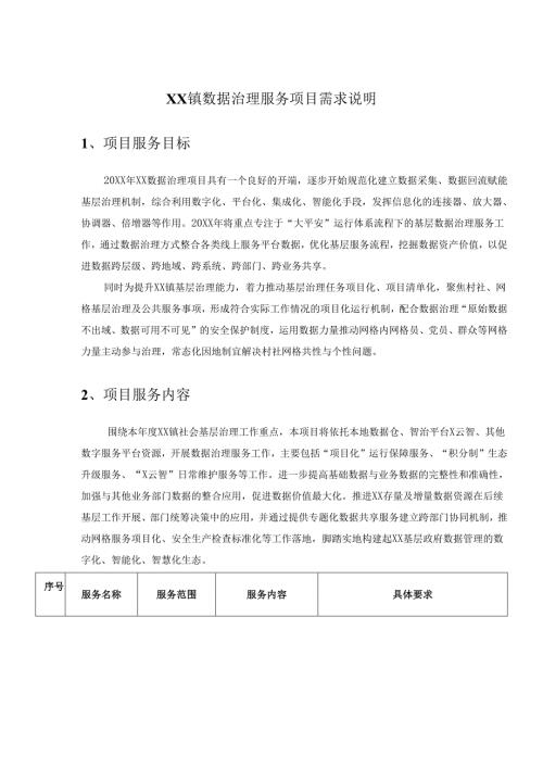XX镇数据治理服务项目需求说明.docx