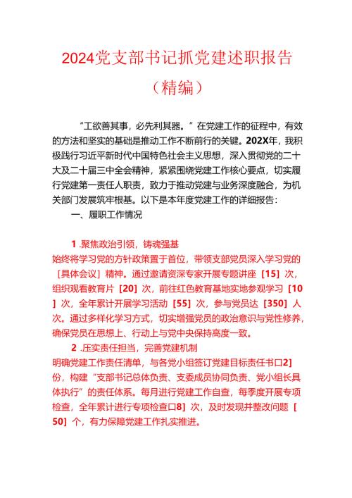 2024 党支部书记抓党建述职报告（精编）.docx