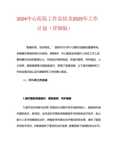2024中心医院工作总结及2025年工作计划（详细版）.docx