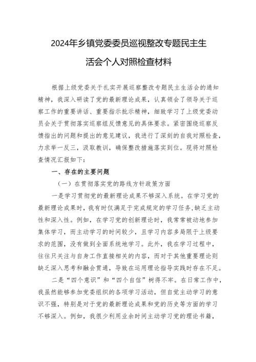 2024年巡视整改专题民主生活会对照检查材料 10篇合集.docx