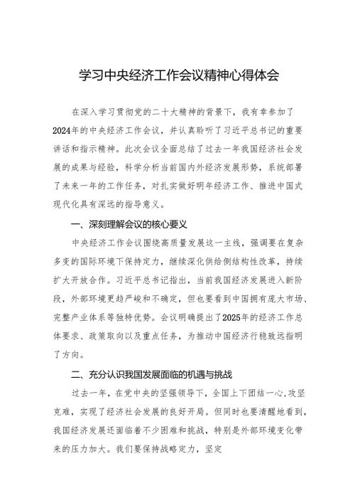 2024年中央经济工作会议精神学习体会交流发言材料两篇.docx