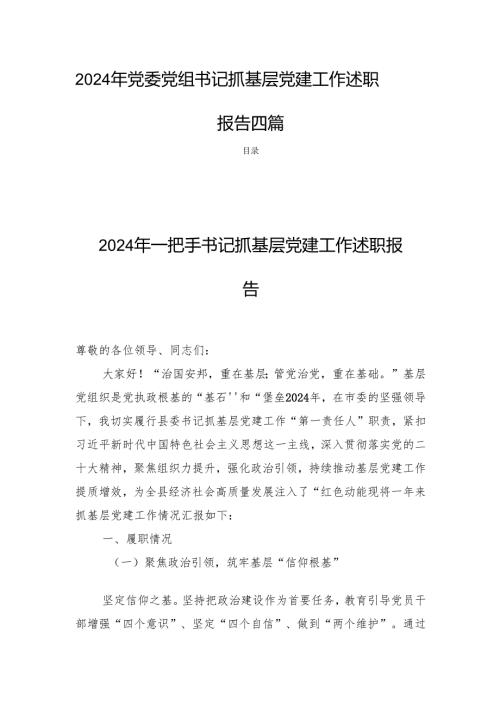 2024年党委党组书记抓基层党建工作述职报告四篇.docx