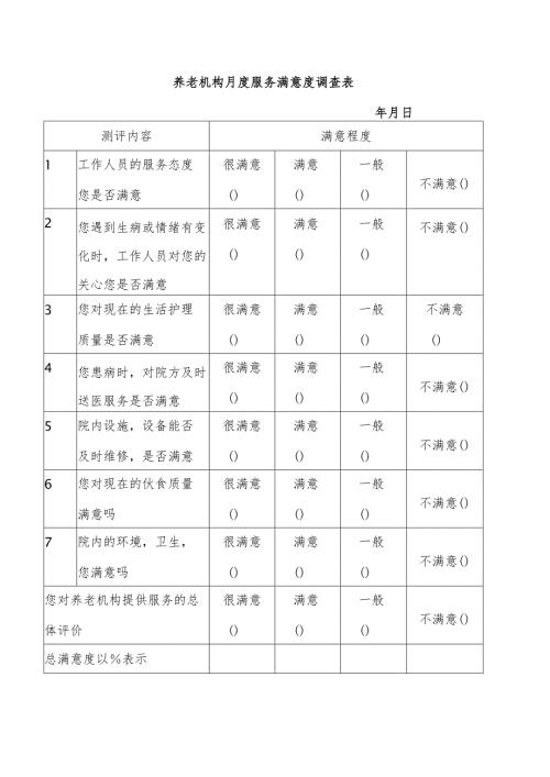 养老机构月度服务满意度调查表1-1-5.docx