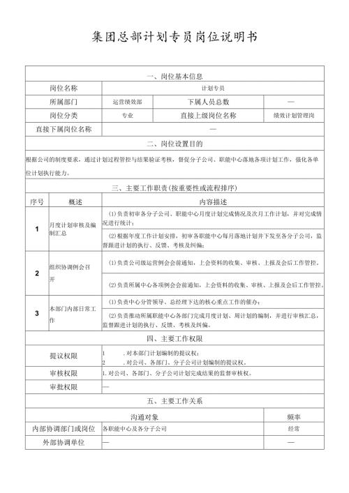 岗位说明书（计划专员）.docx