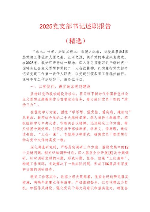 2025党支部书记述职报告（精选）.docx