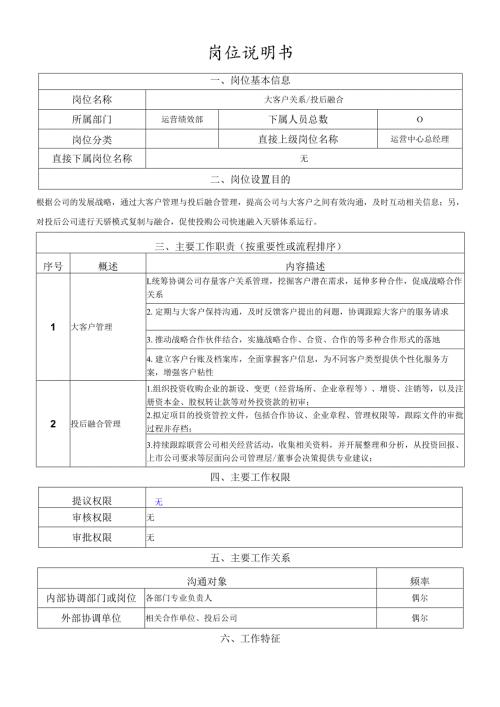 岗位说明书-运营管理中心-大客户关系投后融合岗.docx