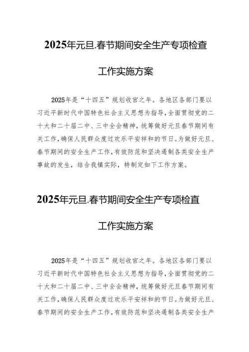 2025年《元旦、春节期间安全生产专项检查》工作实施方案.docx