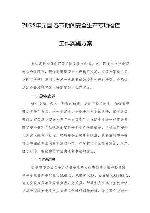 2025年乡镇开展元旦、春节期间安全生产专项检查工作实施方案 （3份）.docx