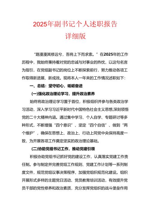 2025 年副书记个人述职报告详细版.docx