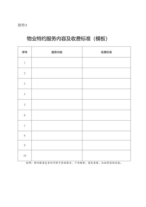 物业特约服务内容及收费标准（模板）.docx
