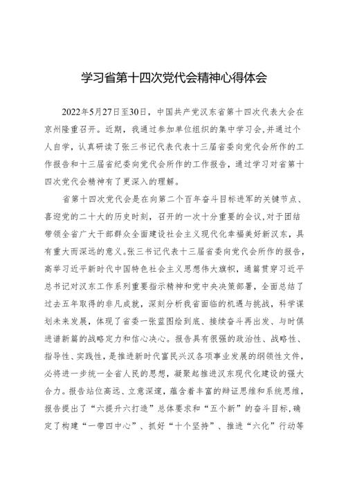 巡察办领导干部学习省第十四次党代会精神心得体会.docx
