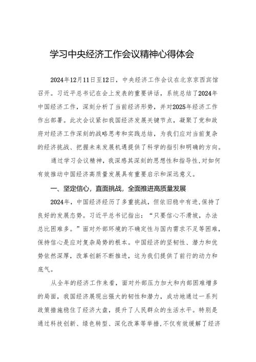 中央经济工作会议精神心得体会最新版两篇.docx