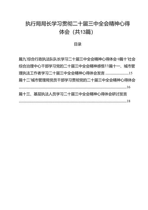 执行局局长学习贯彻二十届三中全会精神心得体会13篇（精选）.docx