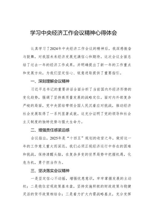 三篇深入学习2024年中央经济工作会议精神的心得体会.docx