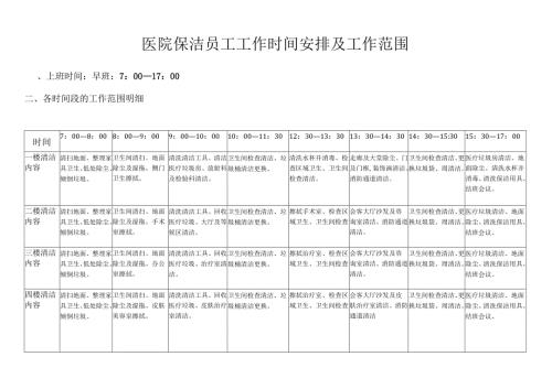 医疗机构医院保洁员工时间安排及工作范围.docx