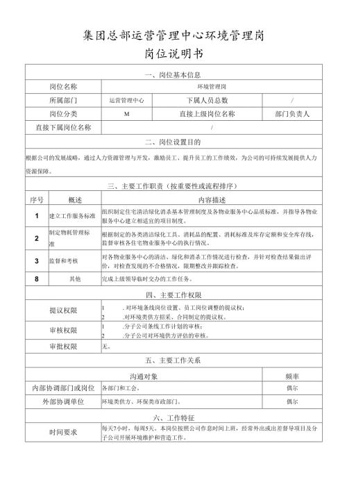 岗位说明书-运营管理中心-环境管理岗.docx